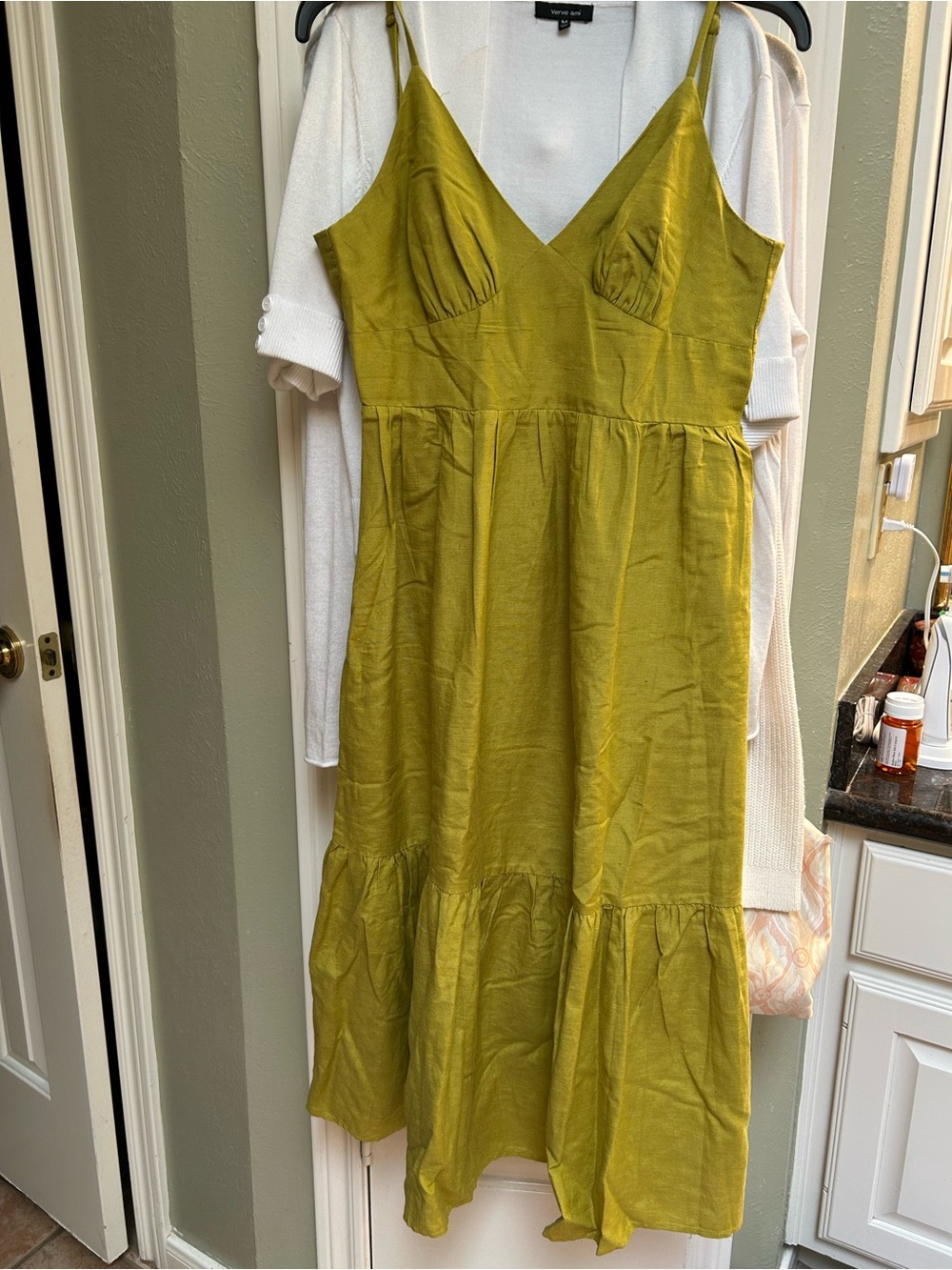 Jessica Simpson Olive Green V-Neck Spaghetti Strap Midi Dress